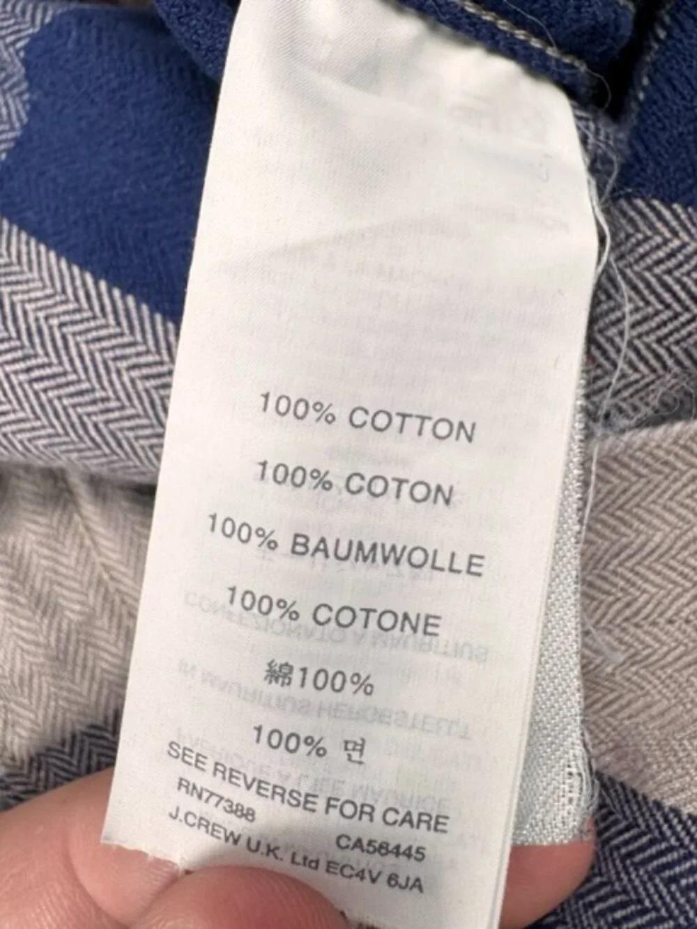 J.Crew Blue Gray Plaid Cotton Button-Up Shirt Long Sleeve Size Large A9738
